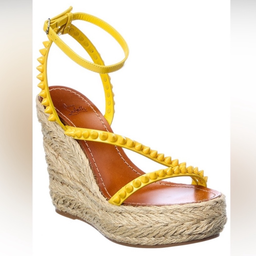 NEW Christian Louboutin Yellow Malfadina Zeppa Espadrilles 39 120MM